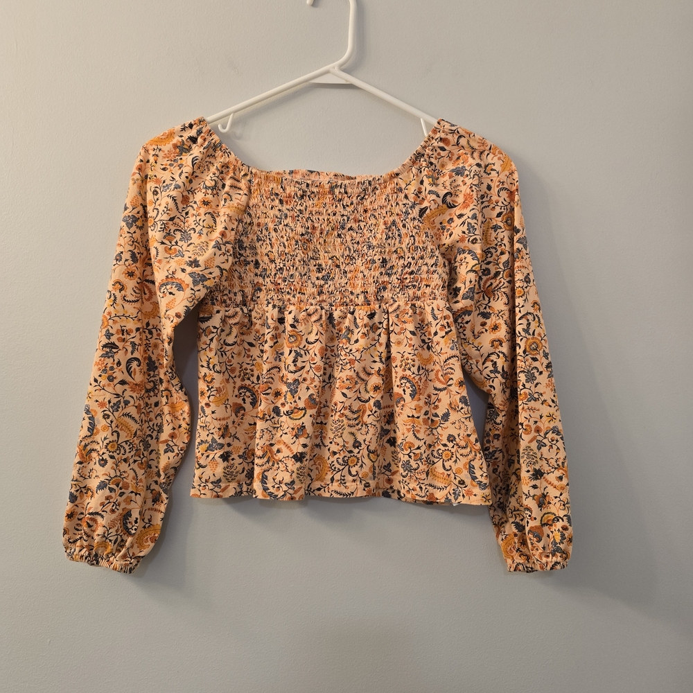 Like New - Old Navy Girls Smocked Bodice Long-Sleeve Top - Size XL (14-16)